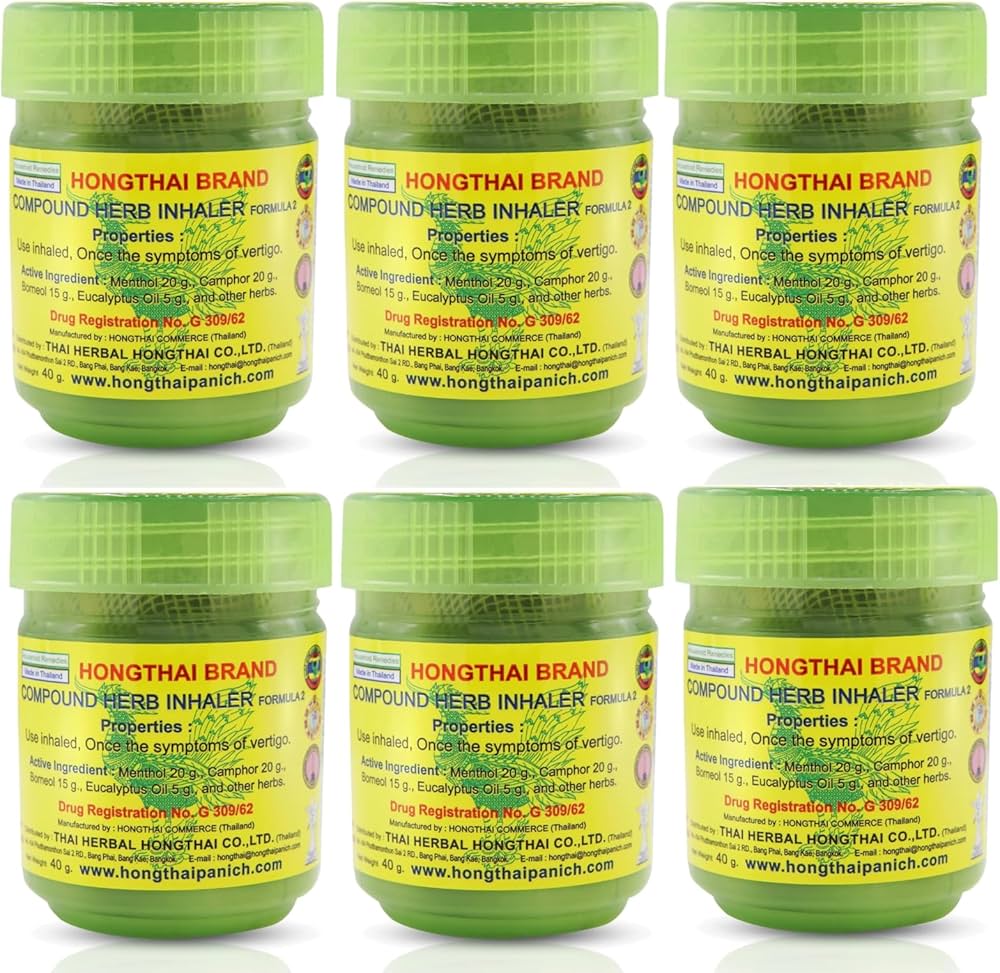 Set van 6 Hong Thai groene herbal kruiden inhalers, ideaal voor langdurig gebruik en delen