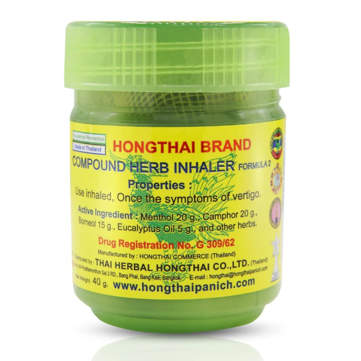 Hong Thai groene herbal kruiden inhaler met natuurlijke verfrissende geur voor energie en focus